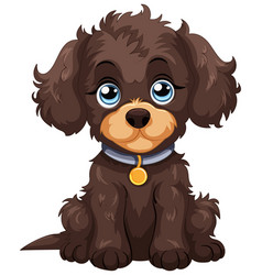 Cute Cartoon Puppy With Big Blue Eyes And Collar