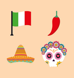 Mexican Flag Chilli Hat And Skull Head