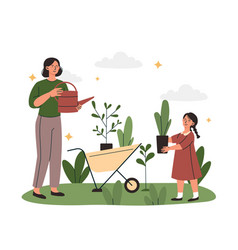 Mom And Daughter In Garden Concept