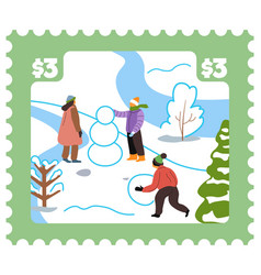 Winter Post Mark Or Card With Snowy Landscape