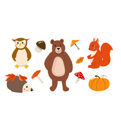 Cartoon Animals With Autumn Leaves And Mushroom