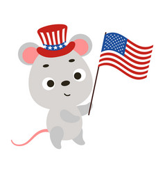 Cute Little Mouse Holding Flag Of United States