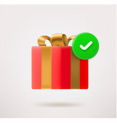 Red Gift Box With Golden Bow And Checkmark 3d Icon