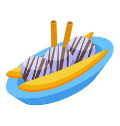 Snack Banana Split Icon Isometric Cherry