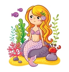 The mermaid sits on a rock and combs Royalty Free Vector