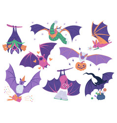 Set Of Funny Halloween Bats In Different Poses