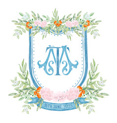 Mt Initial Watercolor Wedding Crest Design