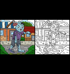 Zombie With An Ax Head Coloring Page