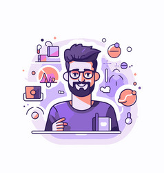 A Man With Beard And Glasses Working From Home