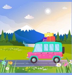 Car With Luggage At Beautiful Nature Background