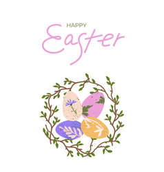 Easter Card Witn Spring Wreath Easter Eggs