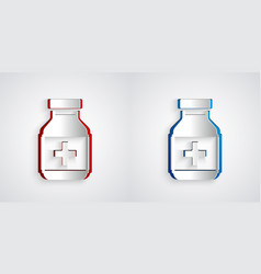 Paper Cut Medicine Bottle And Pills Icon Isolated