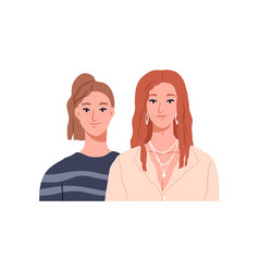 Young Girls Couple Head Portrait Happy Smiling