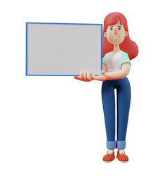 3d Cute Girl Picture Holding A Whiteboard