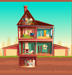 Cartoon Multistorey House In Cross Section