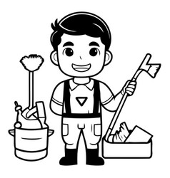 Cute Cartoon Man Cleaning The House For Your