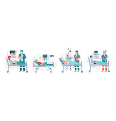 Patients In Hospital Beds With Equipment