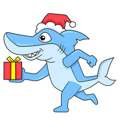 Walking Shark Carrying A Christmas Present Doodle