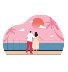 Cute Cartoon Couple Watching Sunset By Sea