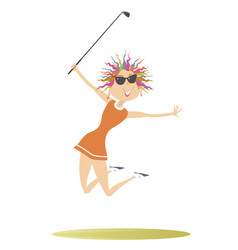 Happy Golfer Woman On The Golf Court