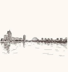 Skyline Of Astana City Riverside Hand Drawn