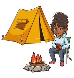 Black Woman Camping Cartoon