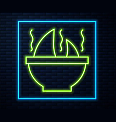 Glowing Neon Line Shark Fin Soup Icon Isolated