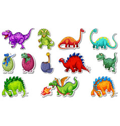 Sticker Set With Different Types Of Dinosaurs