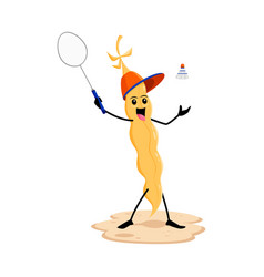 Cartoon Soy Bean Pod Character Plays Badminton