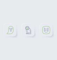 Set Line Black Cat Owl Bird And Ghost Icon