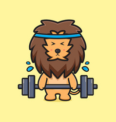 Cute Lion Do Weight Lifting Cartoon Icon