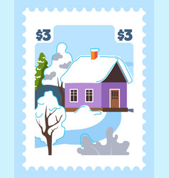 Winter Season House In Village Postmark Or Card