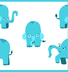 Blue Elephants Seamless Pattern In Cartoon Flat