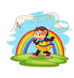 Monkey Singing Cartoon Character With Rainbow