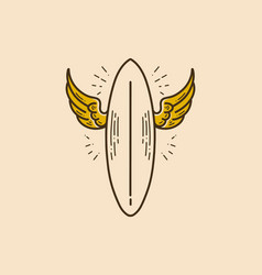 Surfboard With Wings Retro Vintage Art