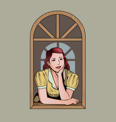 Woman Leaning Out The Window Pin Up Version