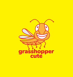 Yellow Grasshopper Cute Cartoon Smile Logo Design