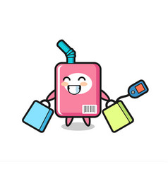 Milk Box Mascot Cartoon Holding A Shopping Bag