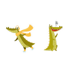 Cute Green Toothy Crocodile Character In Scarf