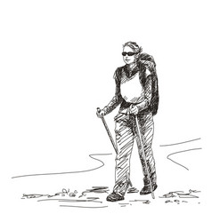 Trekking Woman Hand Drawn