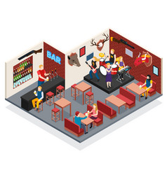 Bar Live Music Isometric Composition