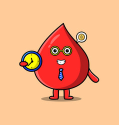 Cute Cartoon Blood Drop Character Holding Clock