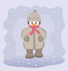 Happy Penguin In Coat Hat And Scarf