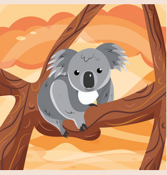 Isolated Cute Koala Hanging On A Tree Branch