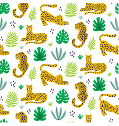 Leopard and tropical leaves animal pattern Vector Image