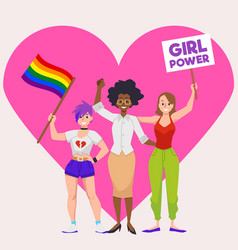 Multiracial Women Supporting Girl Power And Lgbt