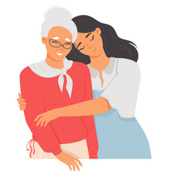 Happy Adult Woman Hugging Her Old Senior Mother