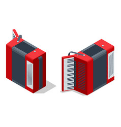 Isometric Old Red Accordion Isolated On A White