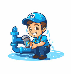 Plumber With A Pipe On White Background