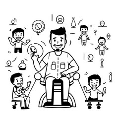 Cartoon Man In Wheelchair With Children And Icons